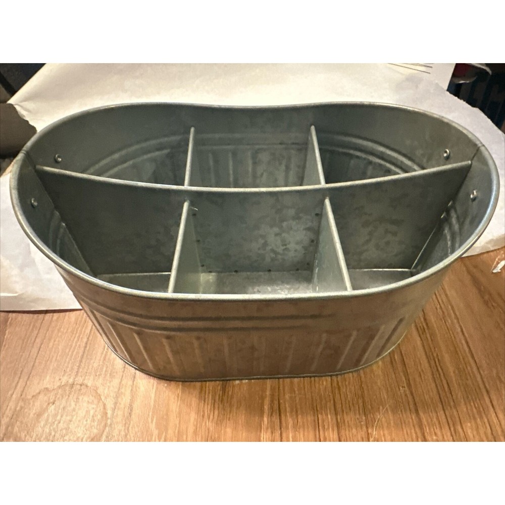 Utensil Caddy Picnic Holder/Basket Farmhouse Galvanized Metal Bucket with Handle